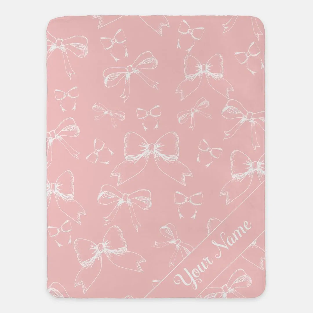 Bows XL 60x80 Sherpa Blanket Pale Pink Personalized Throw Blankets