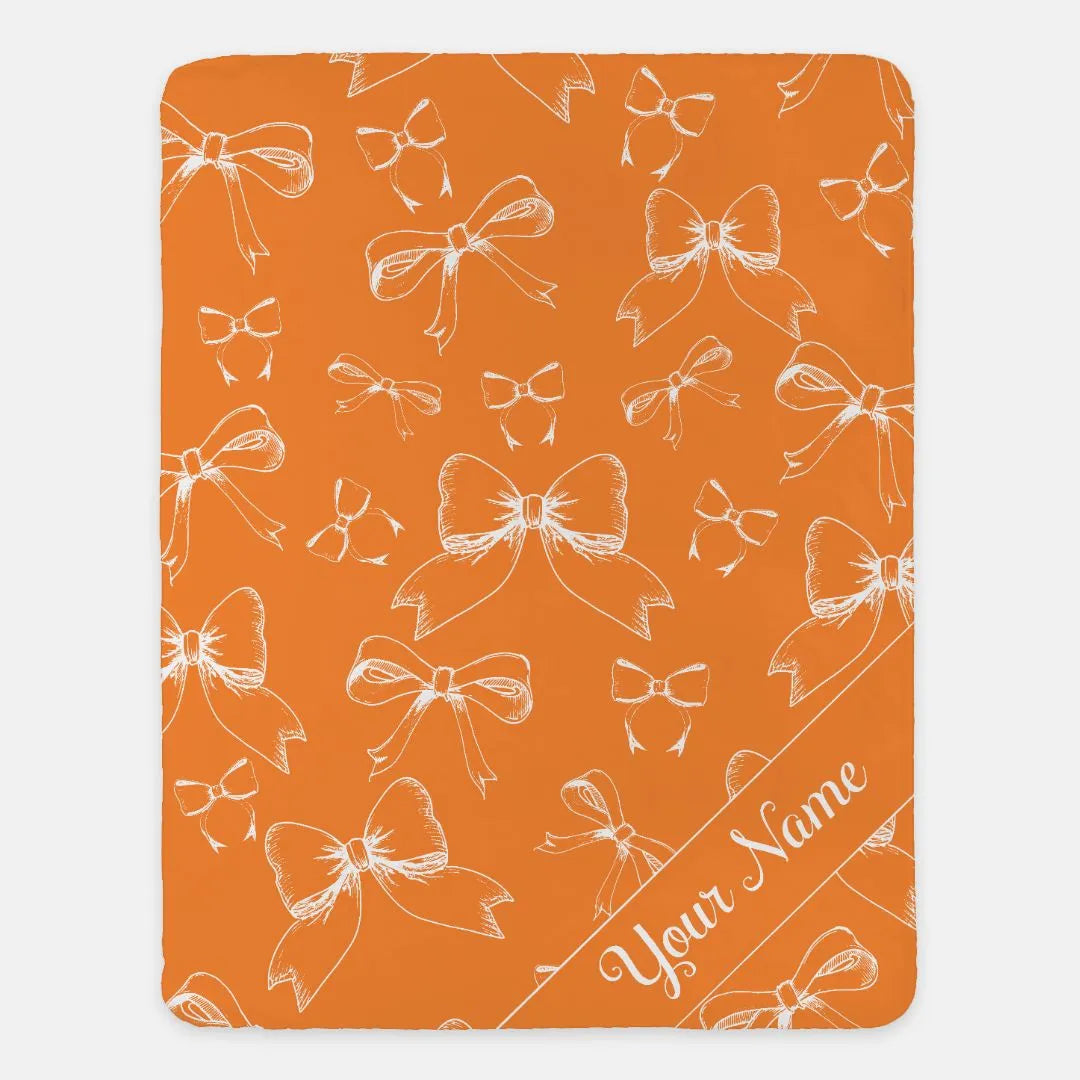 Bows XL 60x80 Sherpa Blanket Orange Personalized Throw Blankets