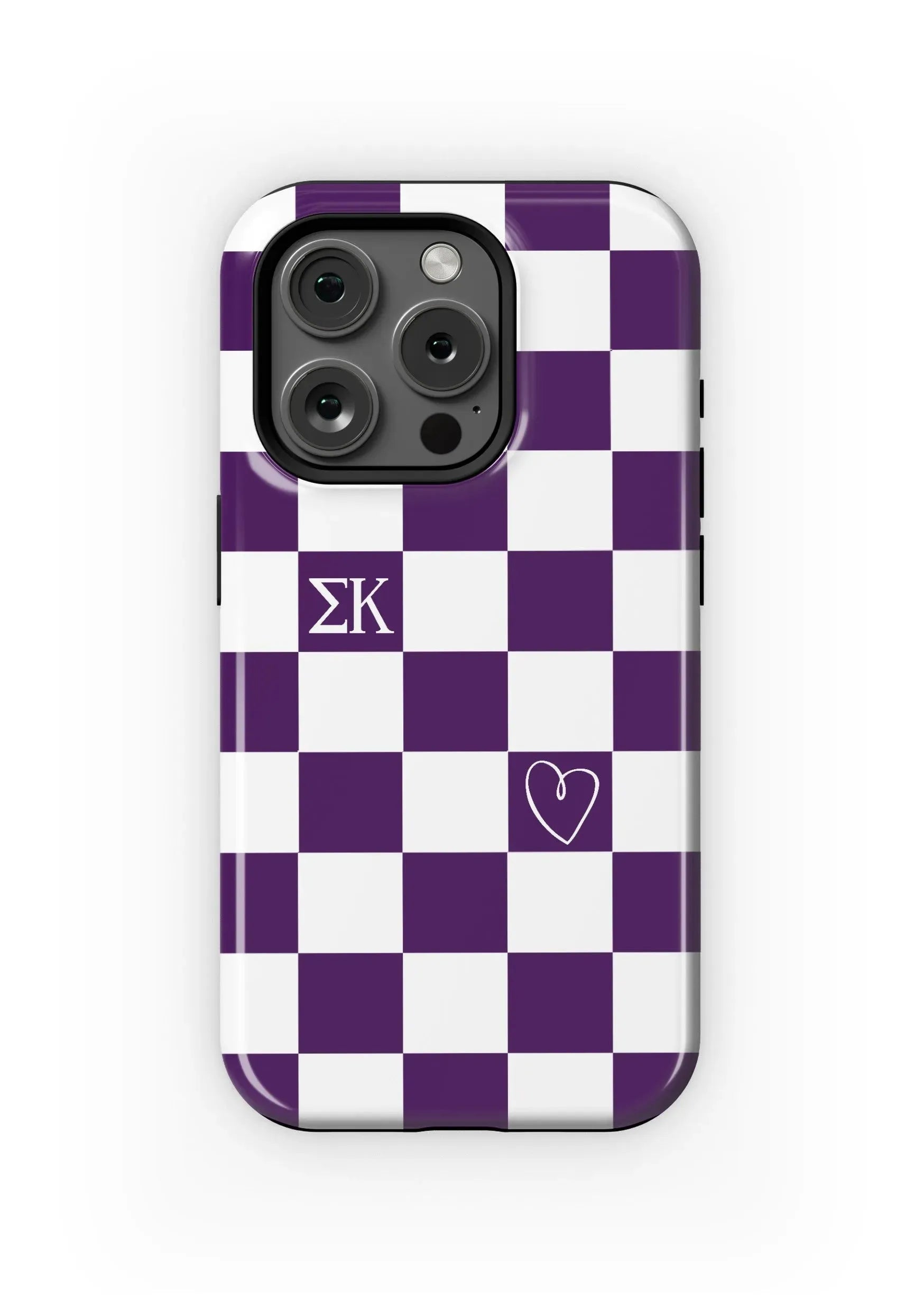 Sigma Kappa iPhone 16, 15, 14 Mobile Phone Case - Purple Check Gloss Mobile Phone Cases