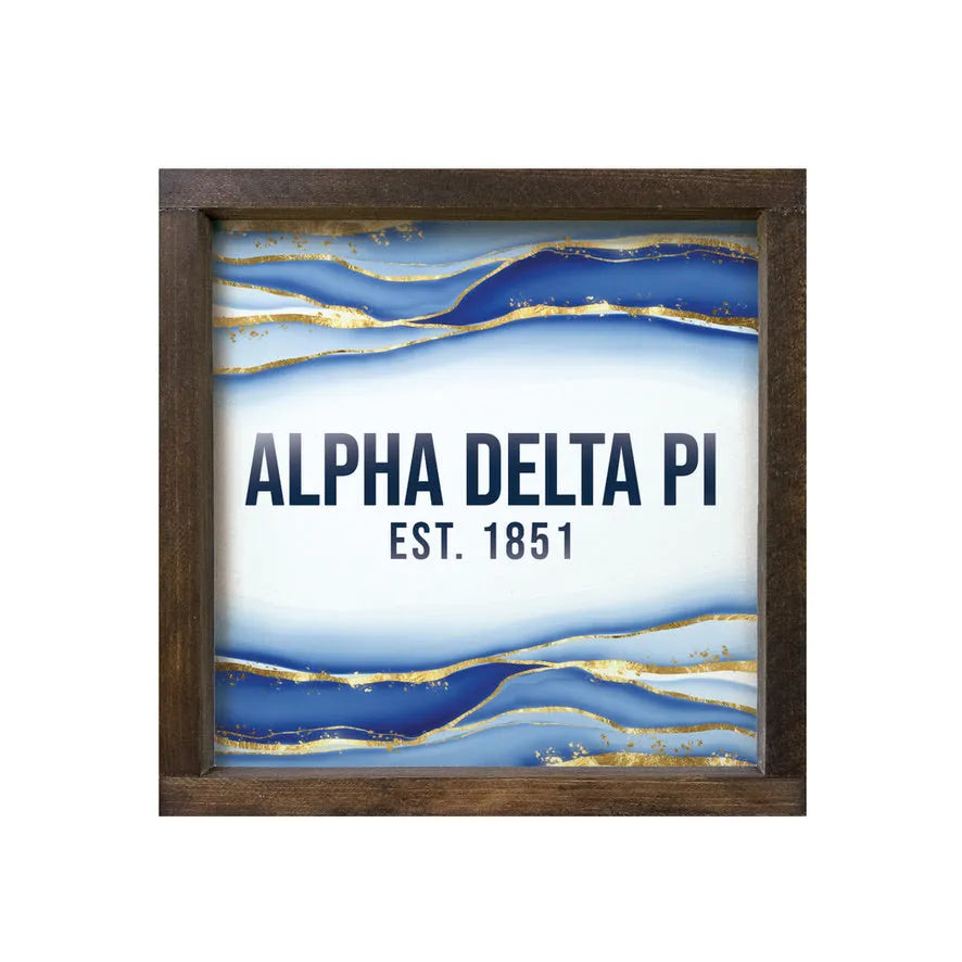 Alpha Delta Pi 12x12 Wood Framed Sign - Geode Walnut Stain Wall Art & Signs
