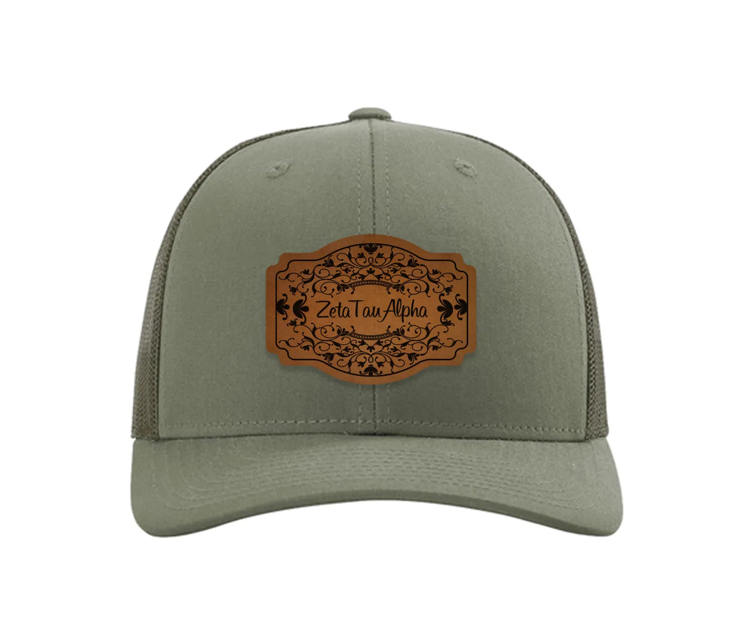 Zeta Tau Alpha Richardson 112 Leatherette Patch Trucker Hat - Scroll Loden Trucker Hat
