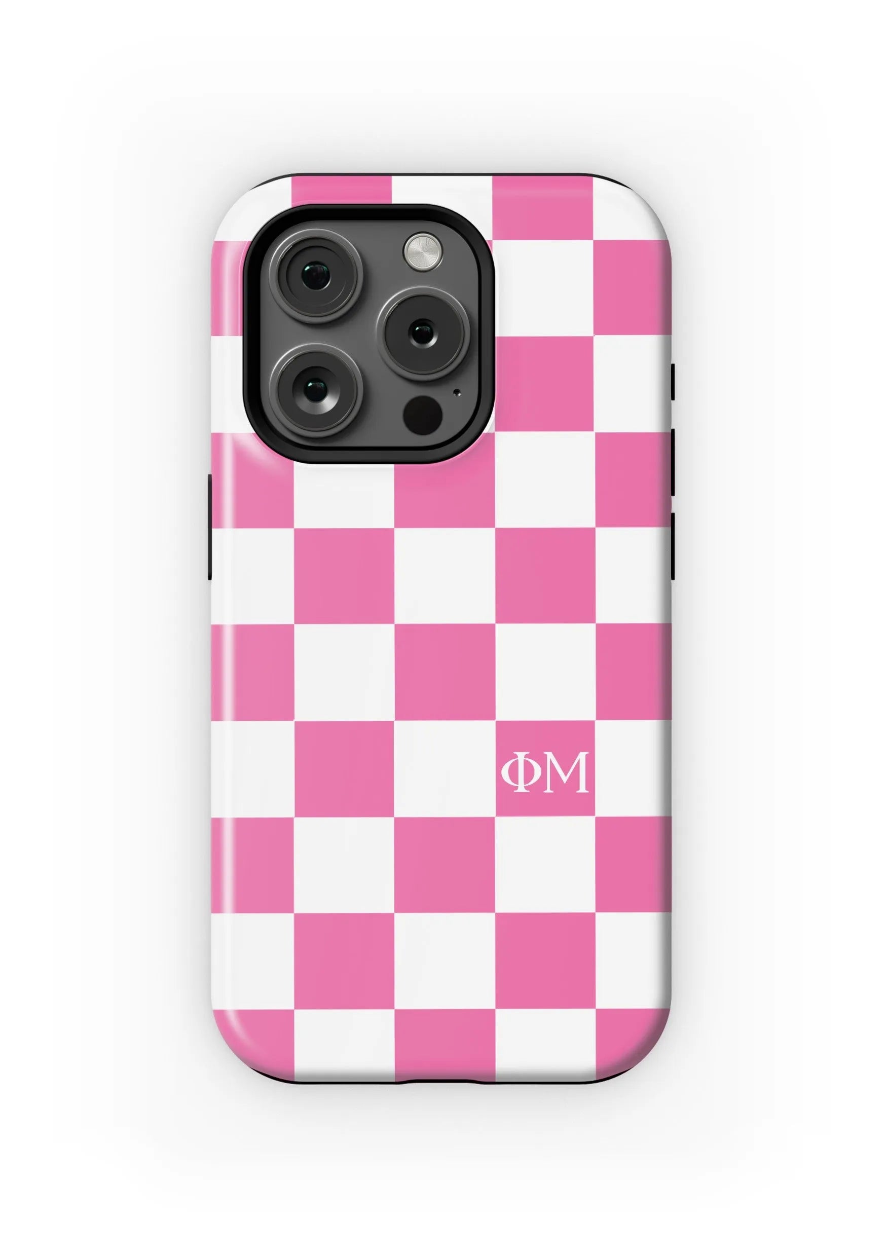 Phi Mu iPhone 16, 15, 14 Mobile Phone Case - Pink Check Matte Mobile Phone Cases