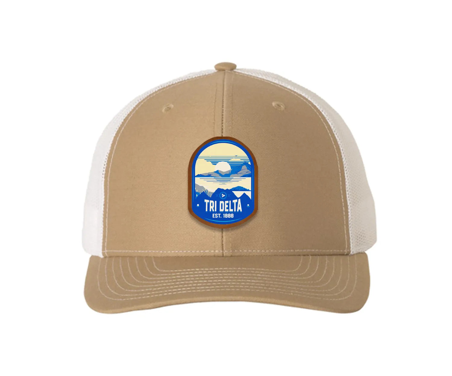 Tri Delta Richardson 112 UV Print Leatherette Patch Trucker Hat - Ventura Khaki White Trucker Hat
