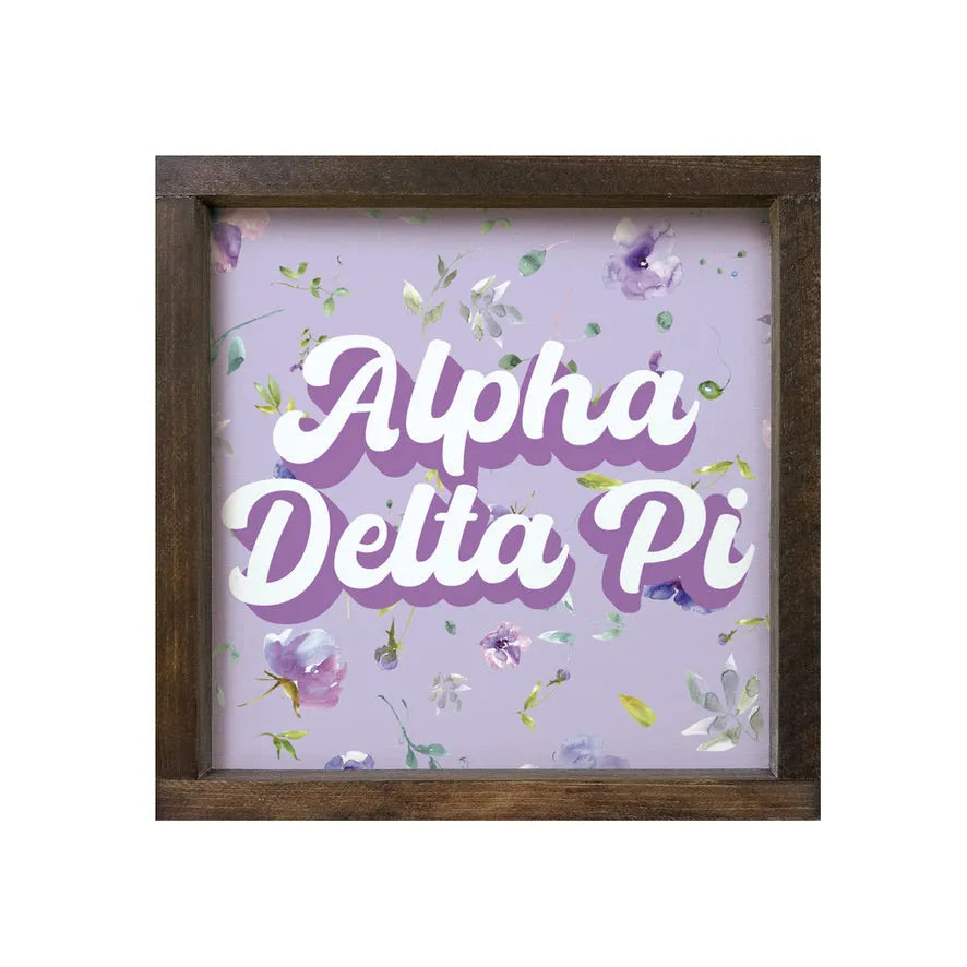 Alpha Delta Pi 12x12 Wood Framed Sign - Retro Walnut Stain Wall Art & Signs