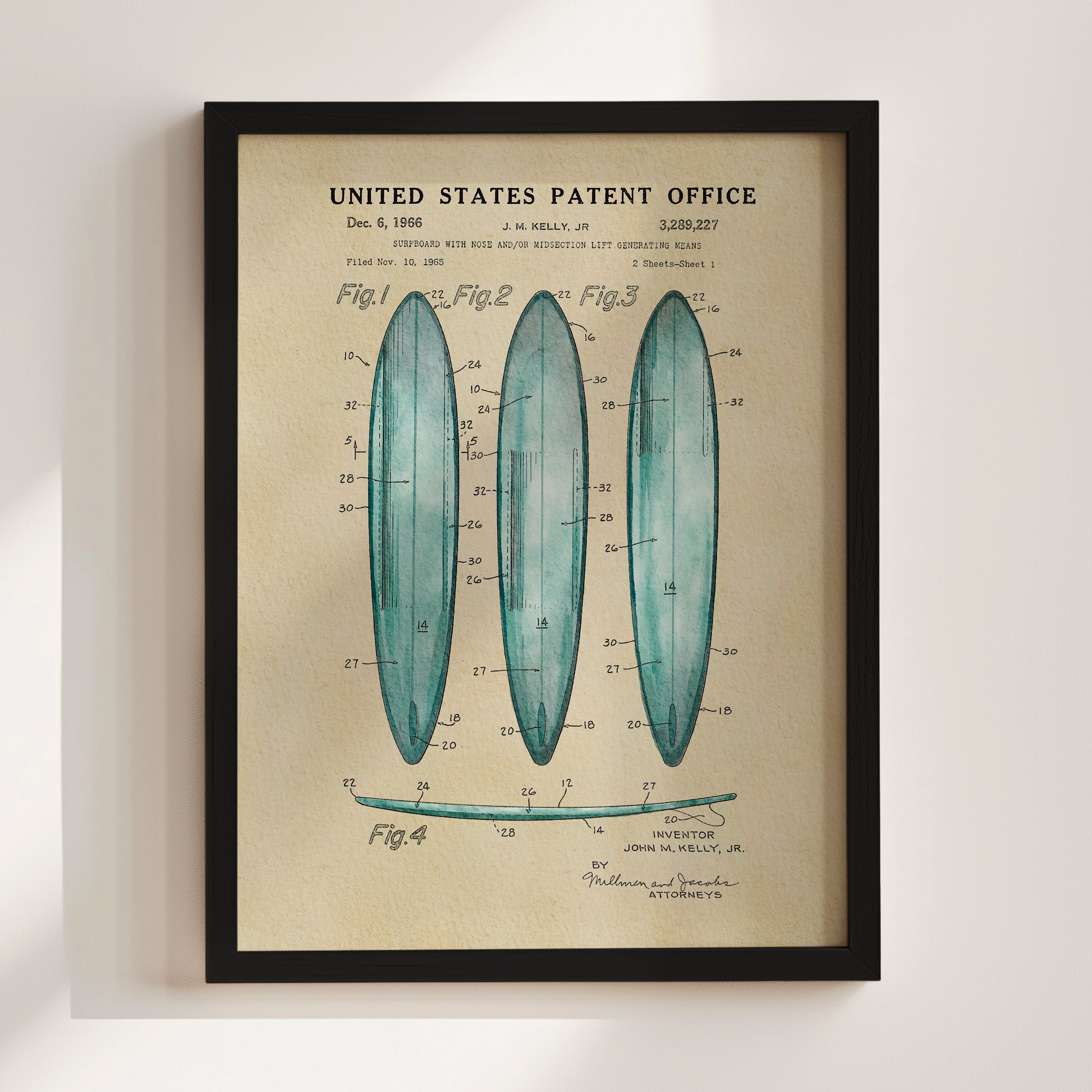 Surfboards US Patent Wall Art Print | Coastal Theme Dorm Decor - Campus Greek Fit