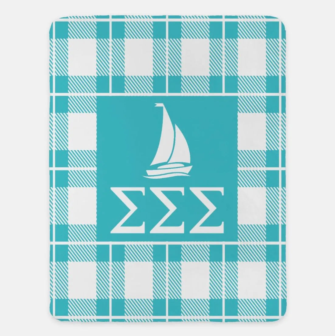 Tri Sigma XL 60x80 Plaid Sherpa Throw Blanket Sea Blue Throw Blankets