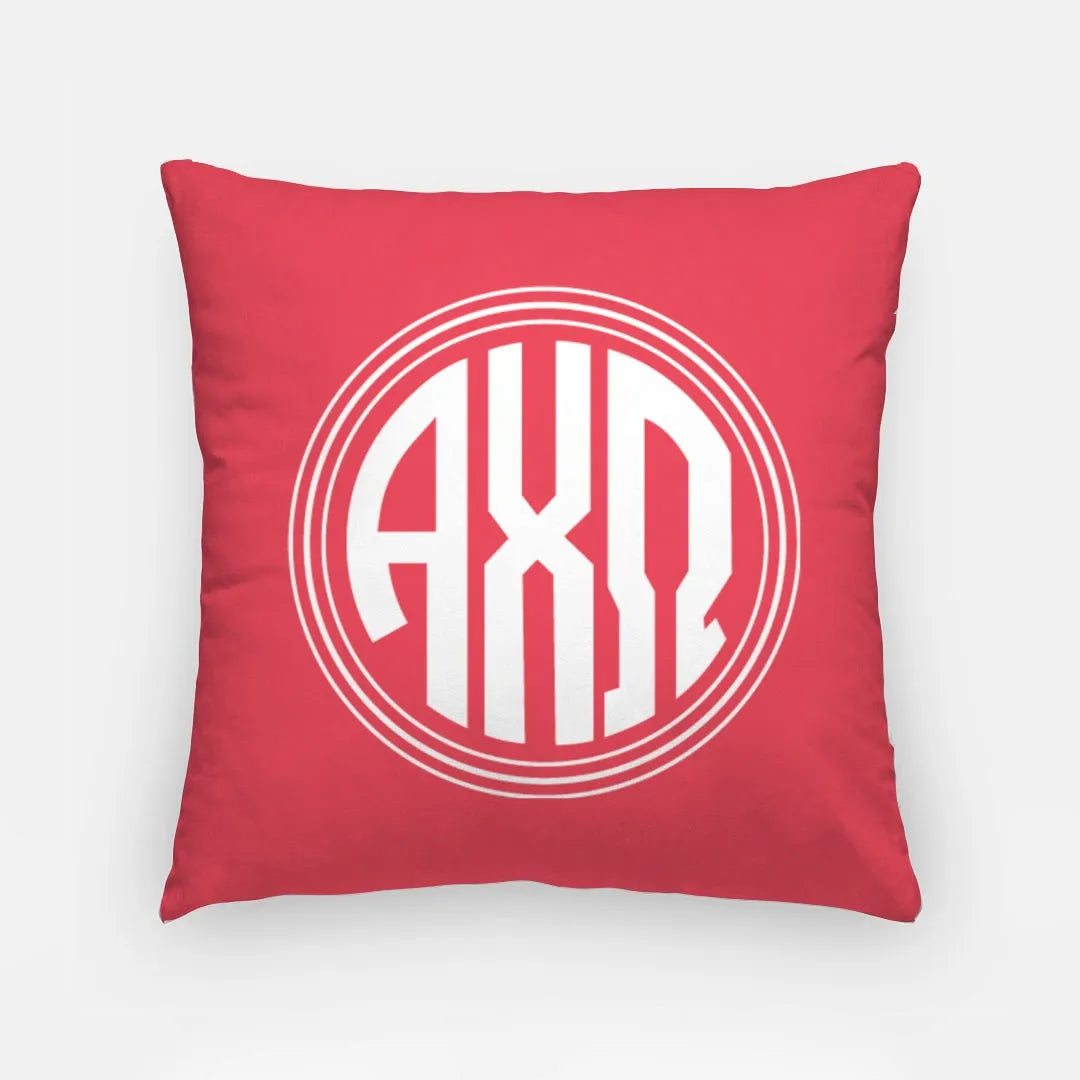 Alpha Chi Scarlet Monogram Pillow Cover 18" | AXO Merch | Campus Greek Fit