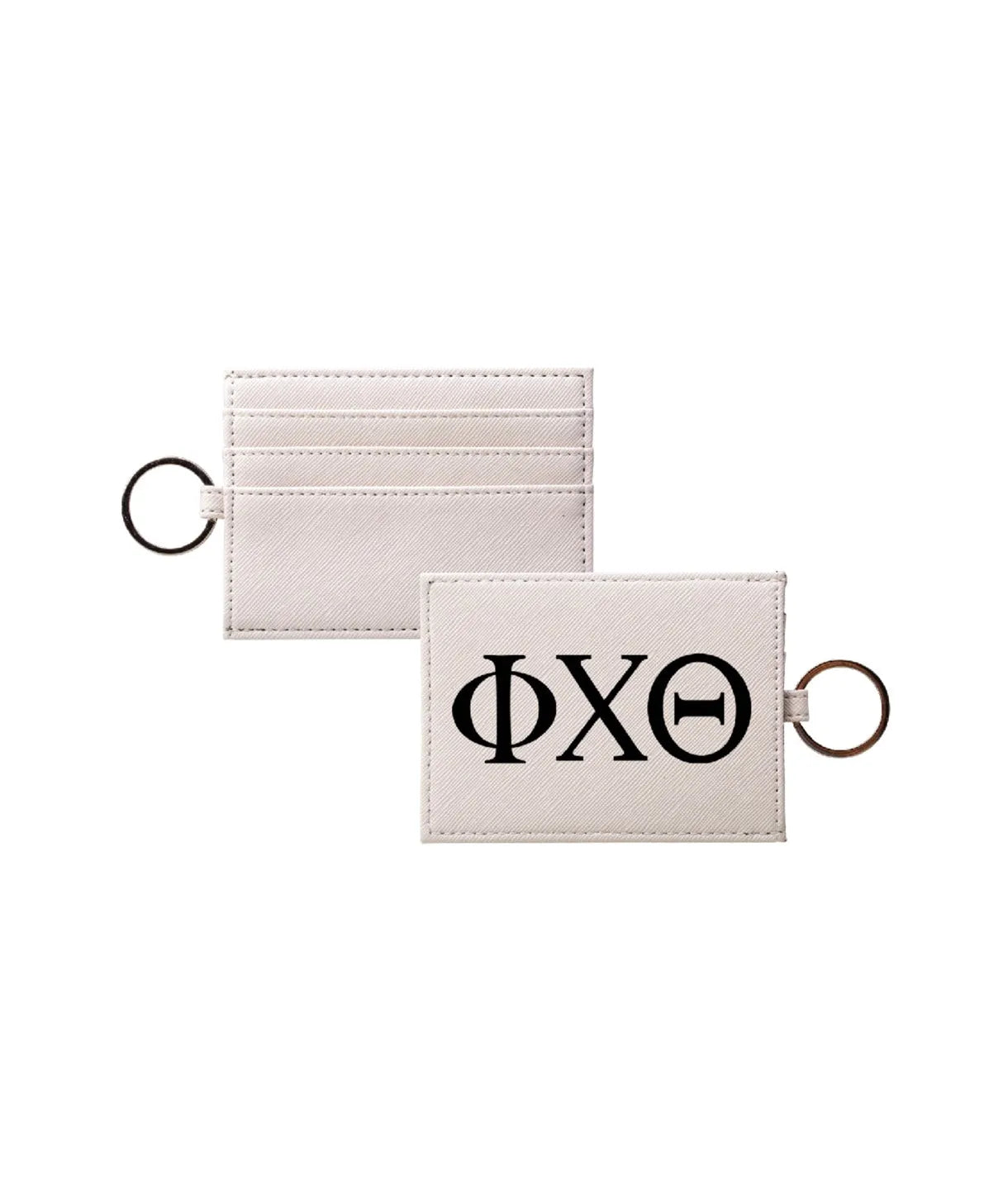 Phi Chi Theta Vegan Saffiano Leather Keychain Card Holder - Greek Letters Black Travel Wallet