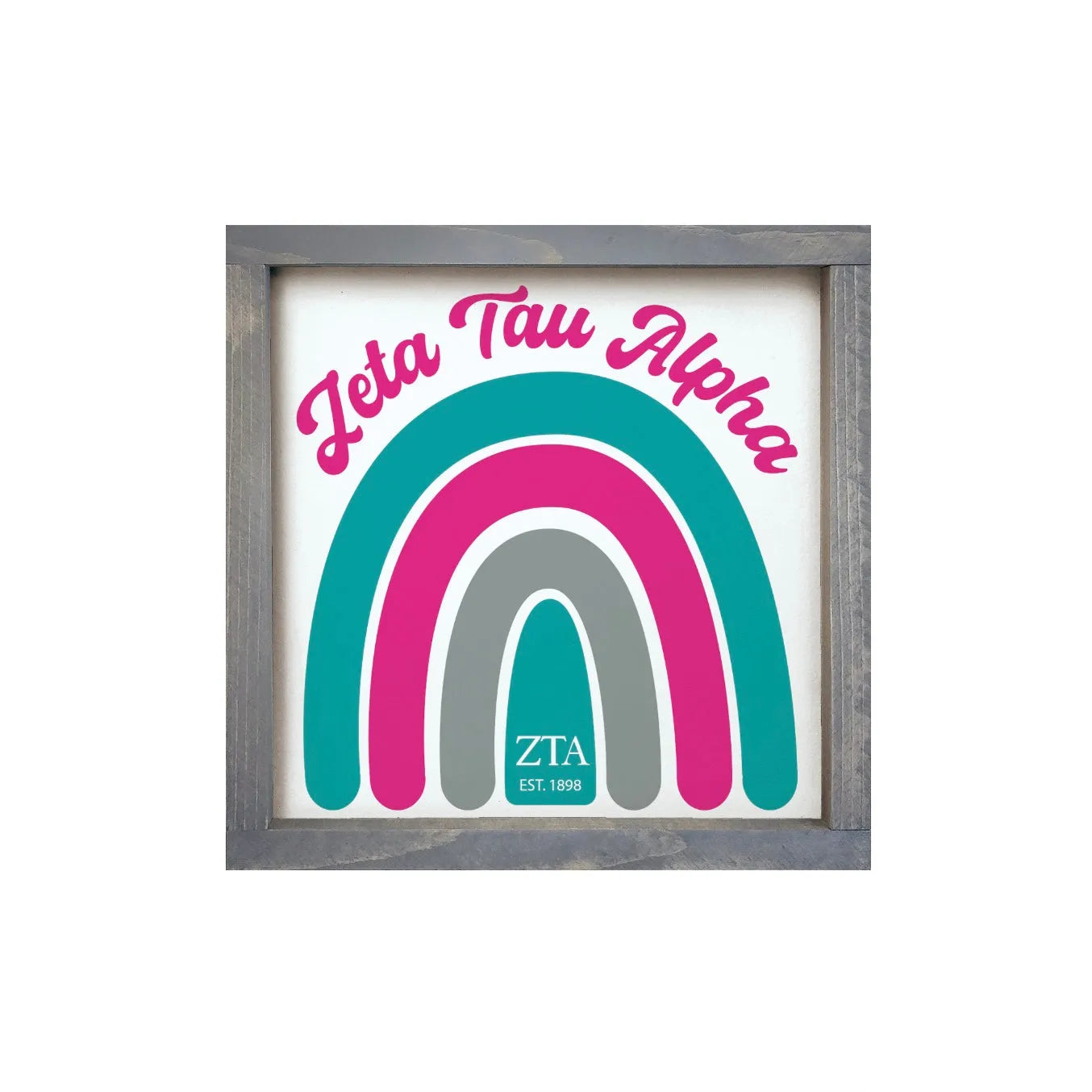 Zeta Tau Alpha 12x12 Wood Framed Sign - Rainbow Weathered Gray Wall Art & Signs
