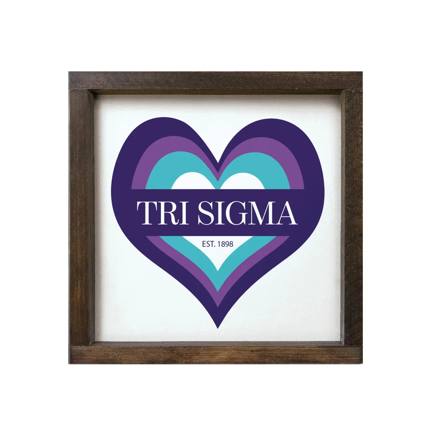 Tri Sigma 12x12 Wood Framed Sign - Heart Walnut Stain Wall Art & Signs