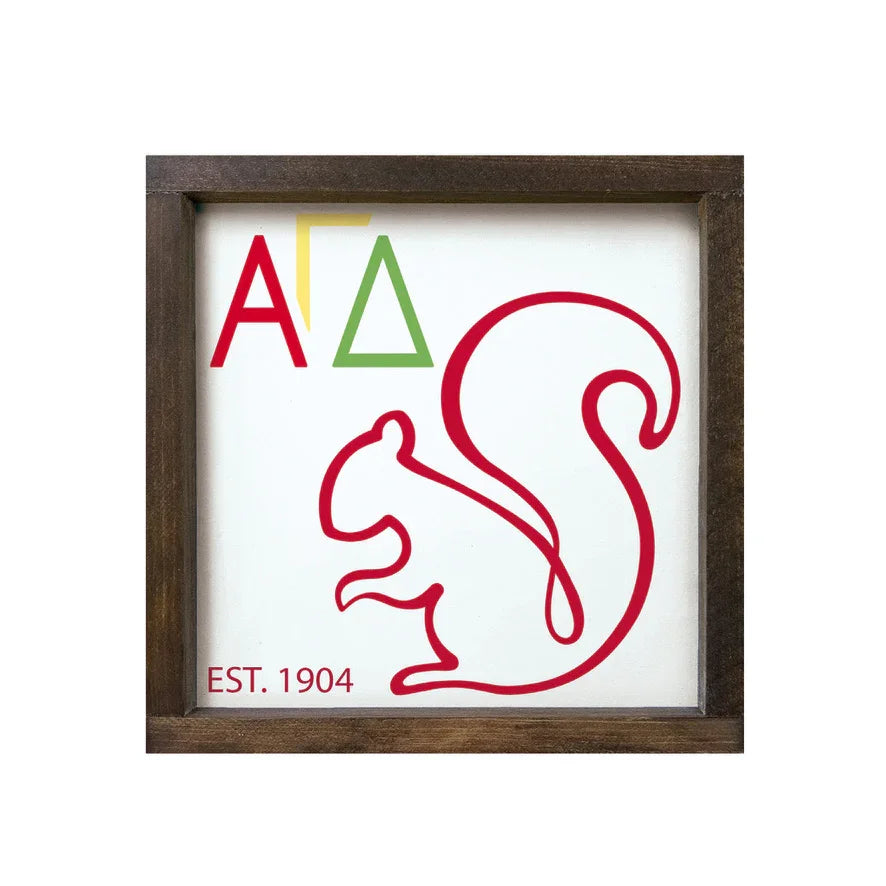 Alpha Gamma Delta 12x12 Wood Framed Sign - Squirrel Flash Card | AGD