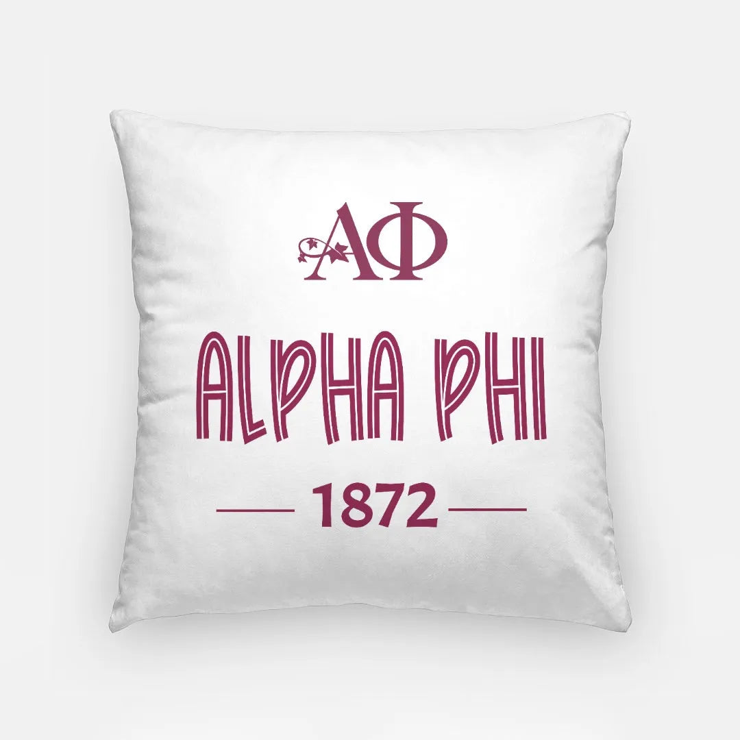 Alpha Phi 18" Throw Pillow Cover 1872 | Custom APhi Dorm Decor | Gifts