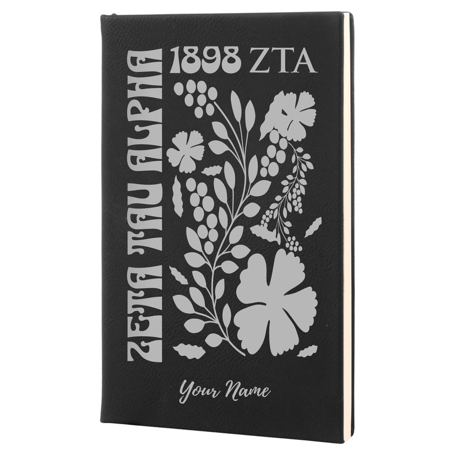 Zeta Tau Alpha Personalized Leatherette Notebook Journal Retro Floral