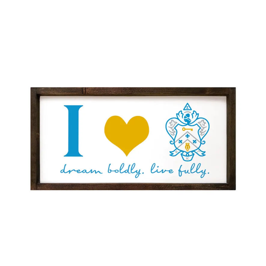 Kappa Kappa Gamma 12x24 Wood Framed Sign - I "Heart" Coat of Arms Walnut Stain Wall Art & Signs