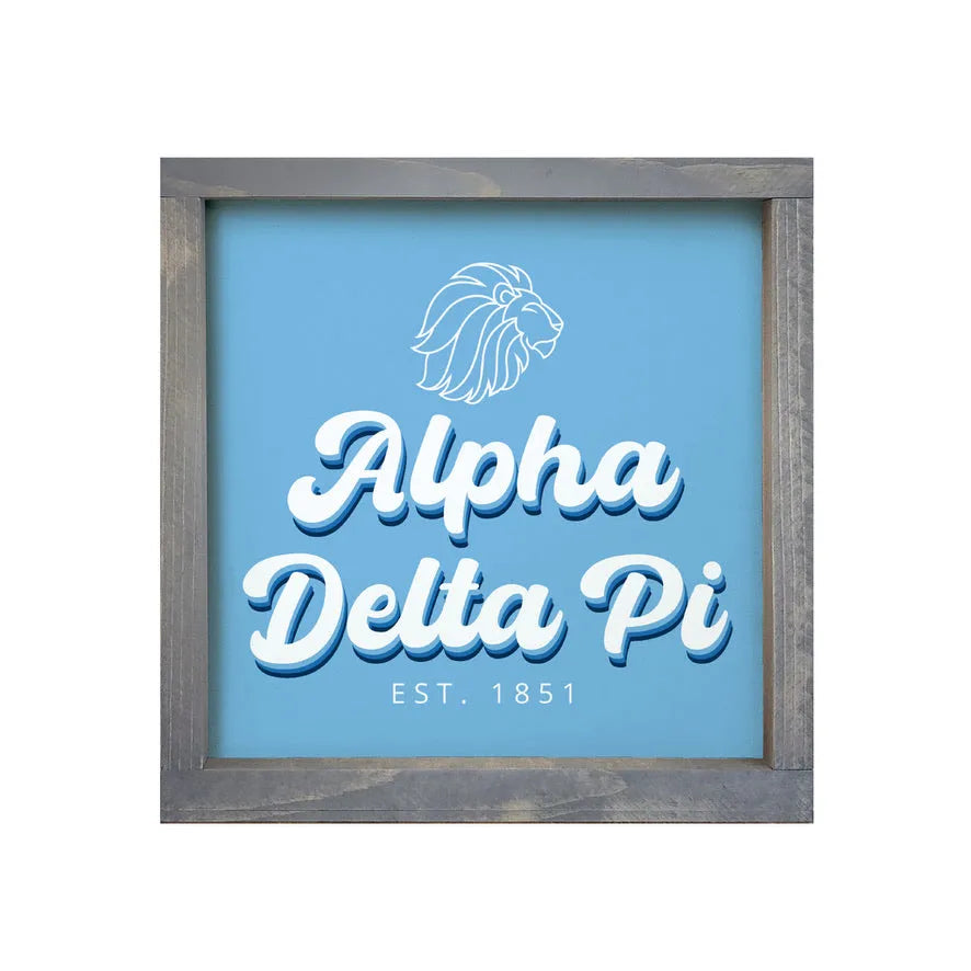 Alpha Delta Pi 12x12 Wood Framed Sign - Retro Alphie Weathered Gray Wall Art & Signs