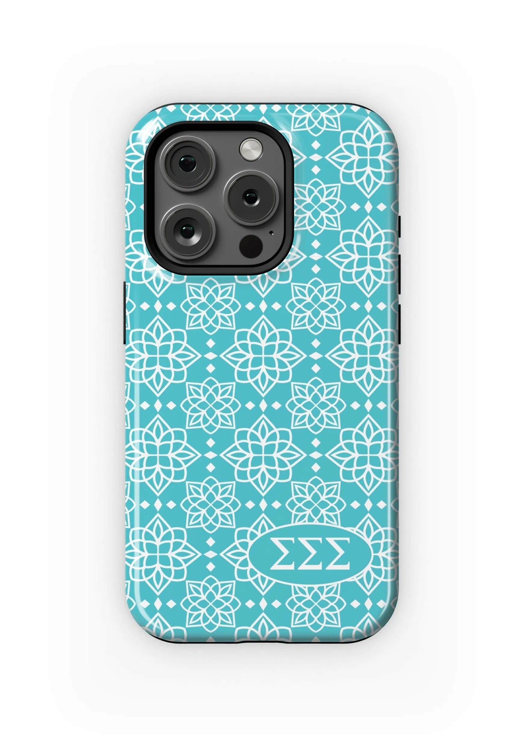 Tri Sigma iPhone 16, 15, 14 Mobile Phone Case Ornate - Sea Blue Gloss Mobile Phone Cases