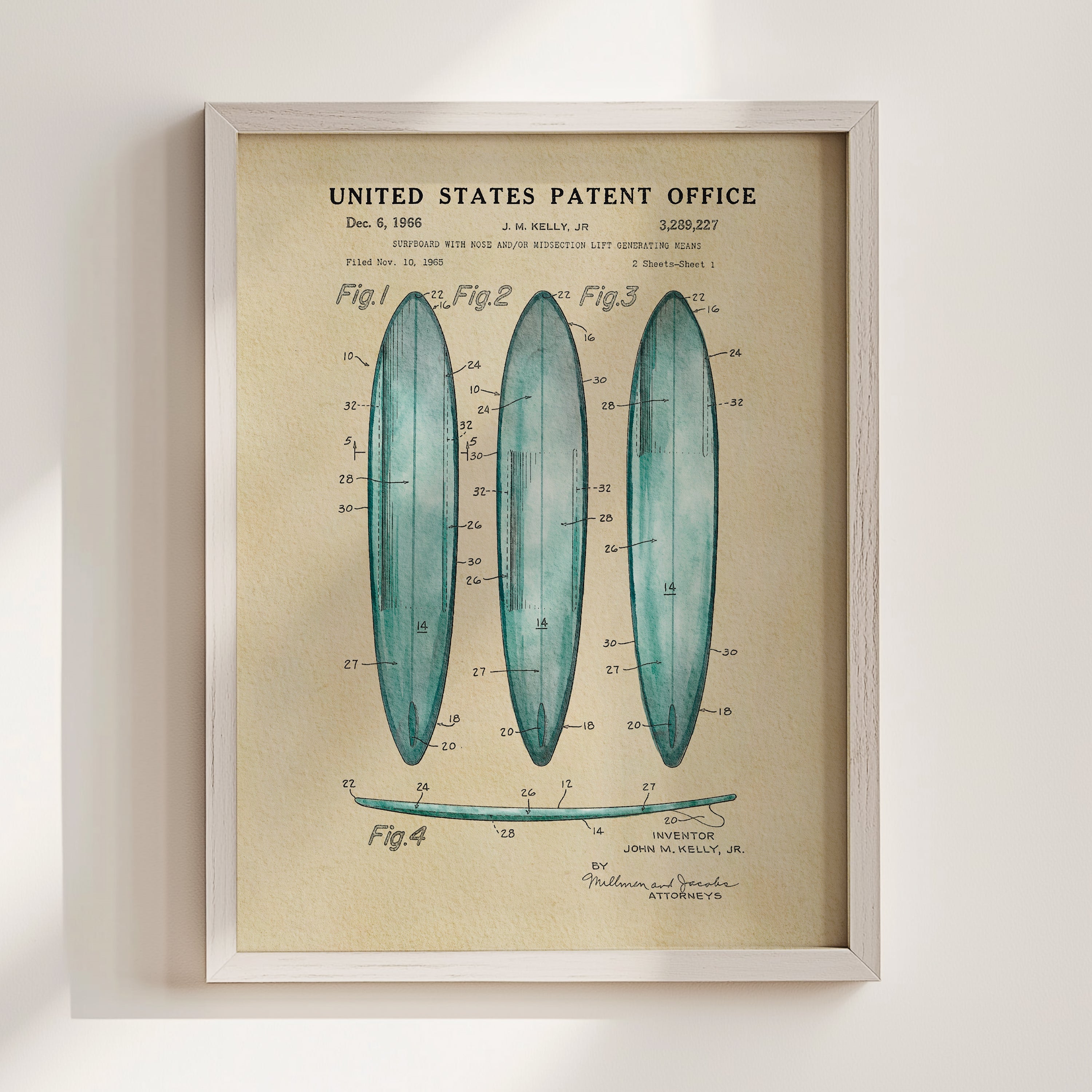 Surfboards US Patent Wall Print - Aqua