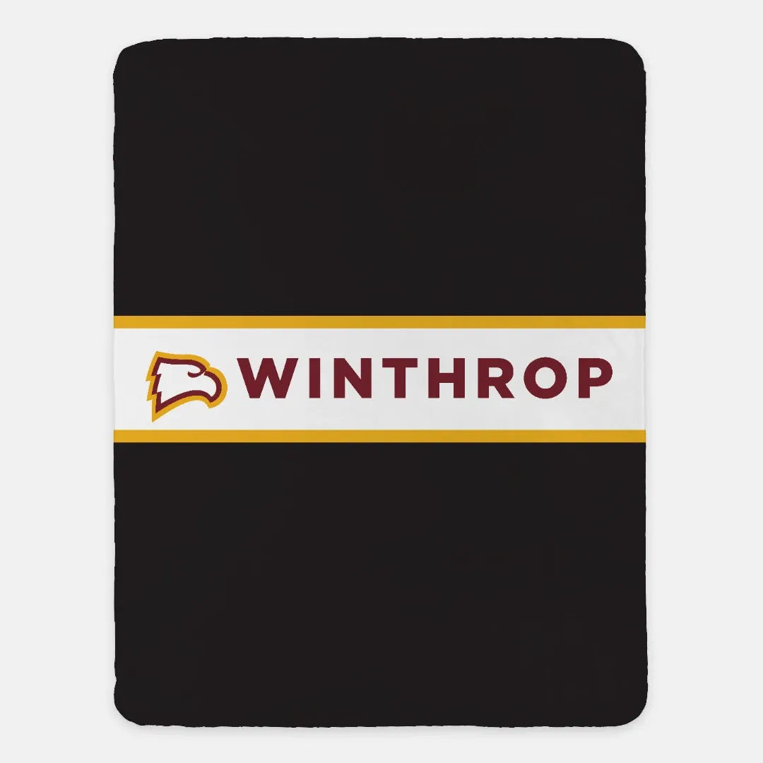 Winthrop University Blanket - Black Center Band 60"x80" | Dorm Decor | Festive Fit Home