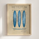 Surfboard US Patent Art Print - Blue | Coastal-Themed Dorm Decor | Campus Greek Fit