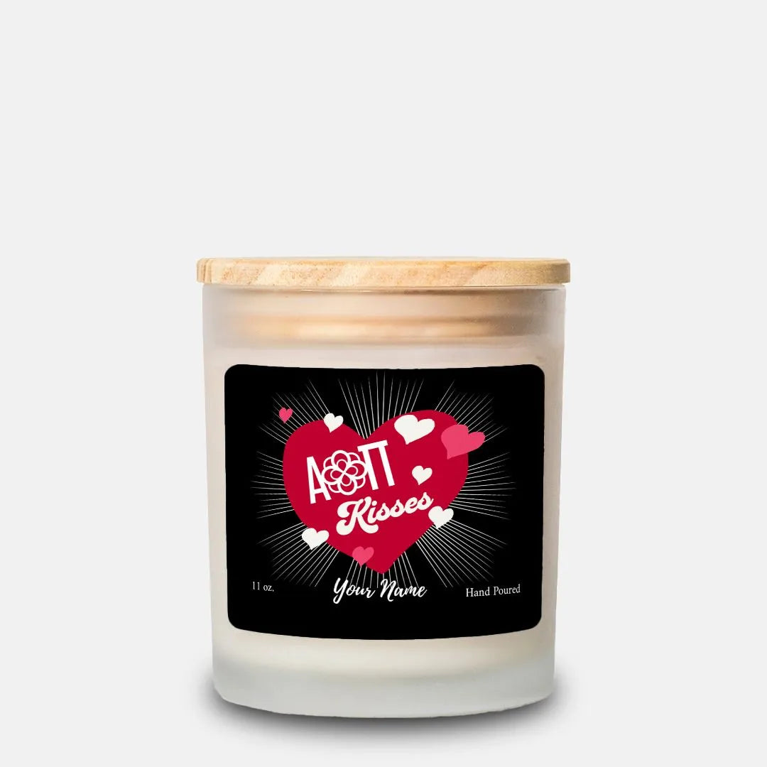 Personalized AOII Frosted Glass Candle (Hand Poured 11 oz) - Kisses Candles