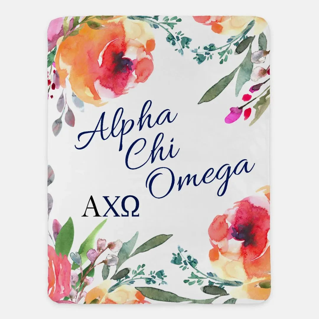 Alpha Chi Omega XL 60x80 Floral Sherpa Throw Blanket Throw Blankets