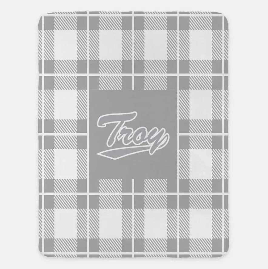 Troy University XL 60x80 Plaid Sherpa Blanket Gray Throw Blankets