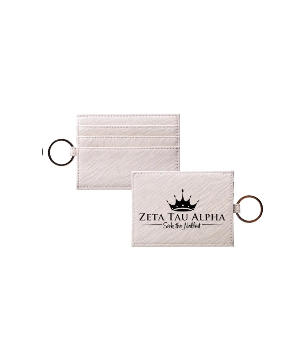 Zeta Tau Alpha Vegan Saffiano Leather Keychain Card Holder Black Travel Wallet