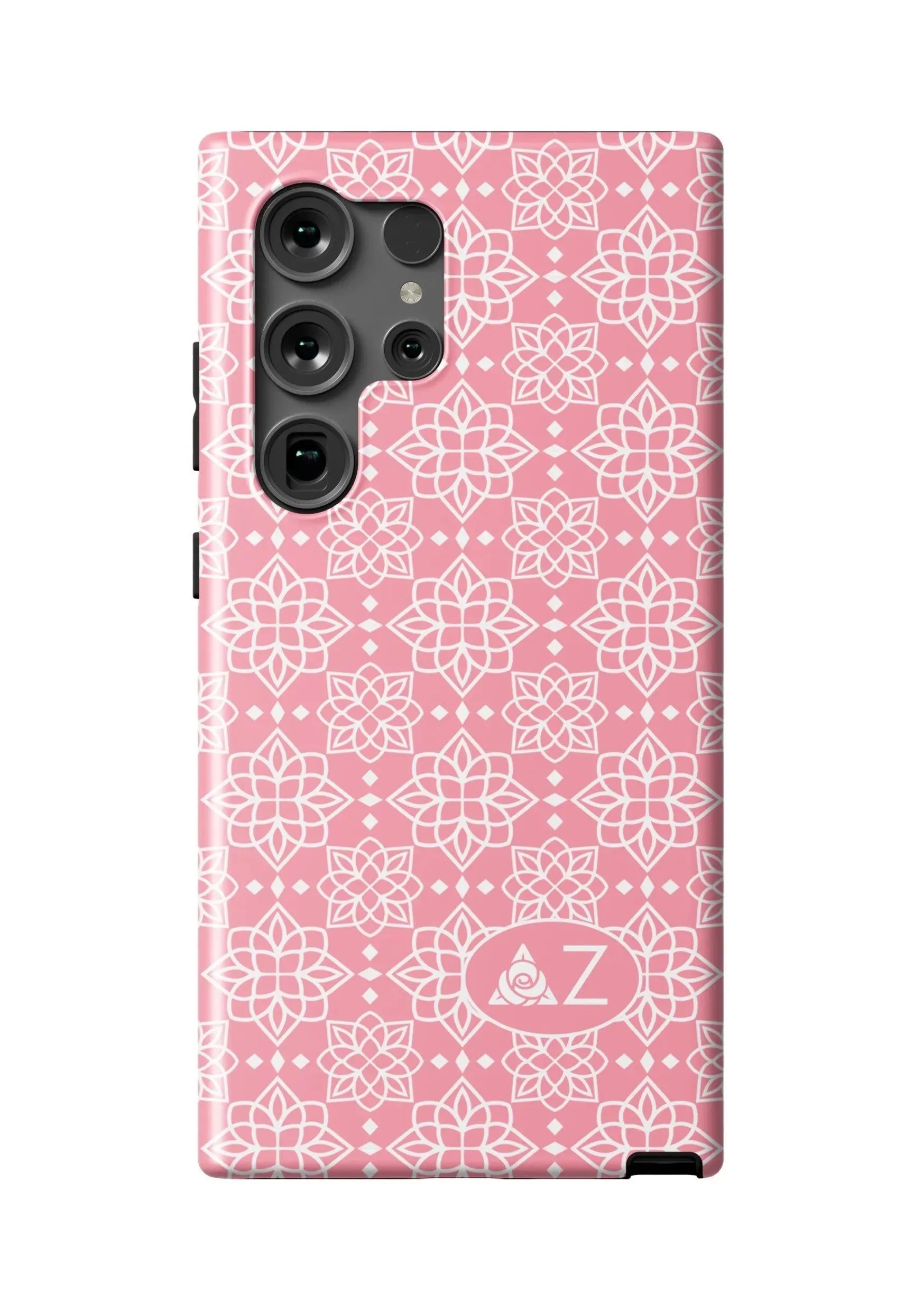 Delta Zeta Samsung Galaxy 24, 23 Mobile Phone Case - Pink Ornate Matte Mobile Phone Cases