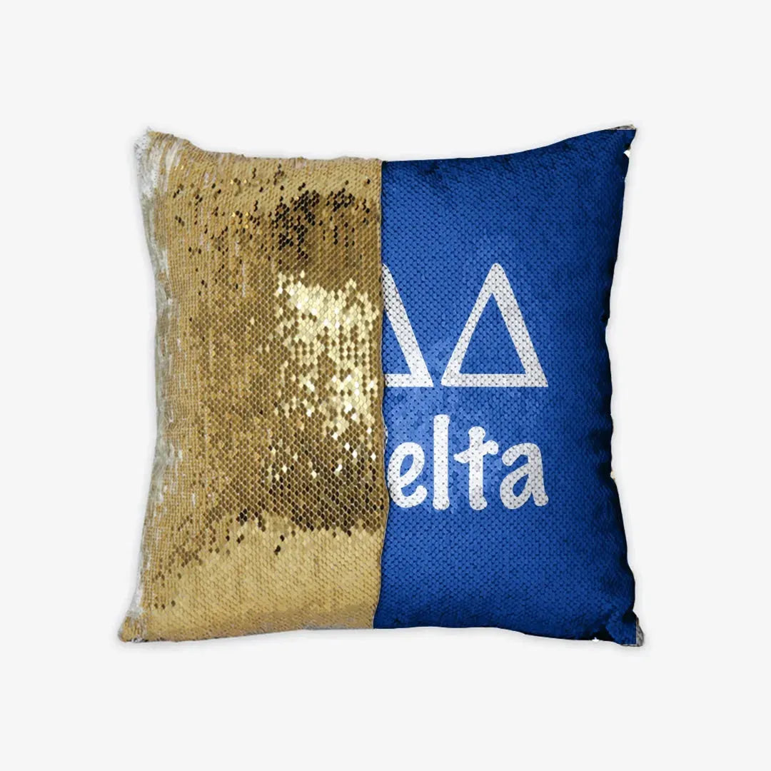 Tri Delta Sequin Throw Pillow Cover - Blue Gold Pillow Covers