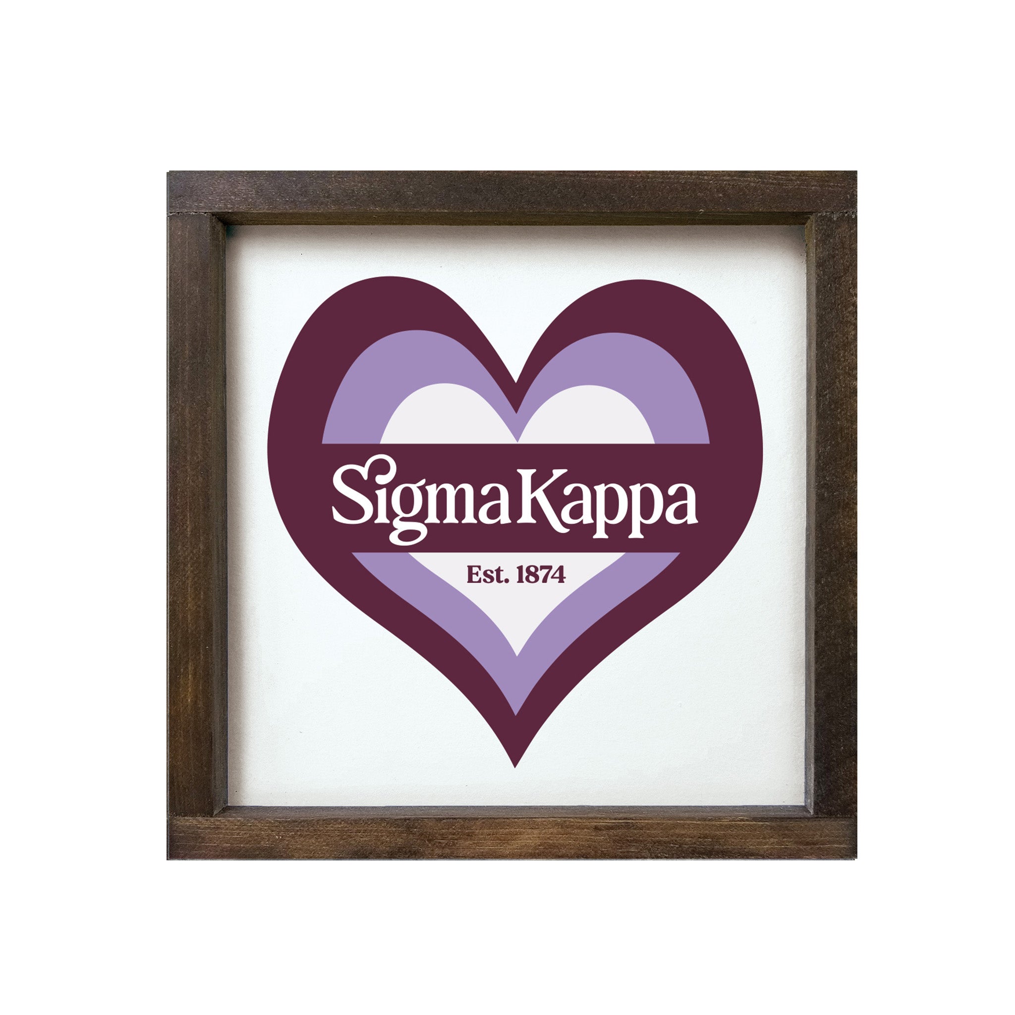 Sigma Kappa 12x12 Heart Wood Framed Sign | Big Little Gifts | Decor