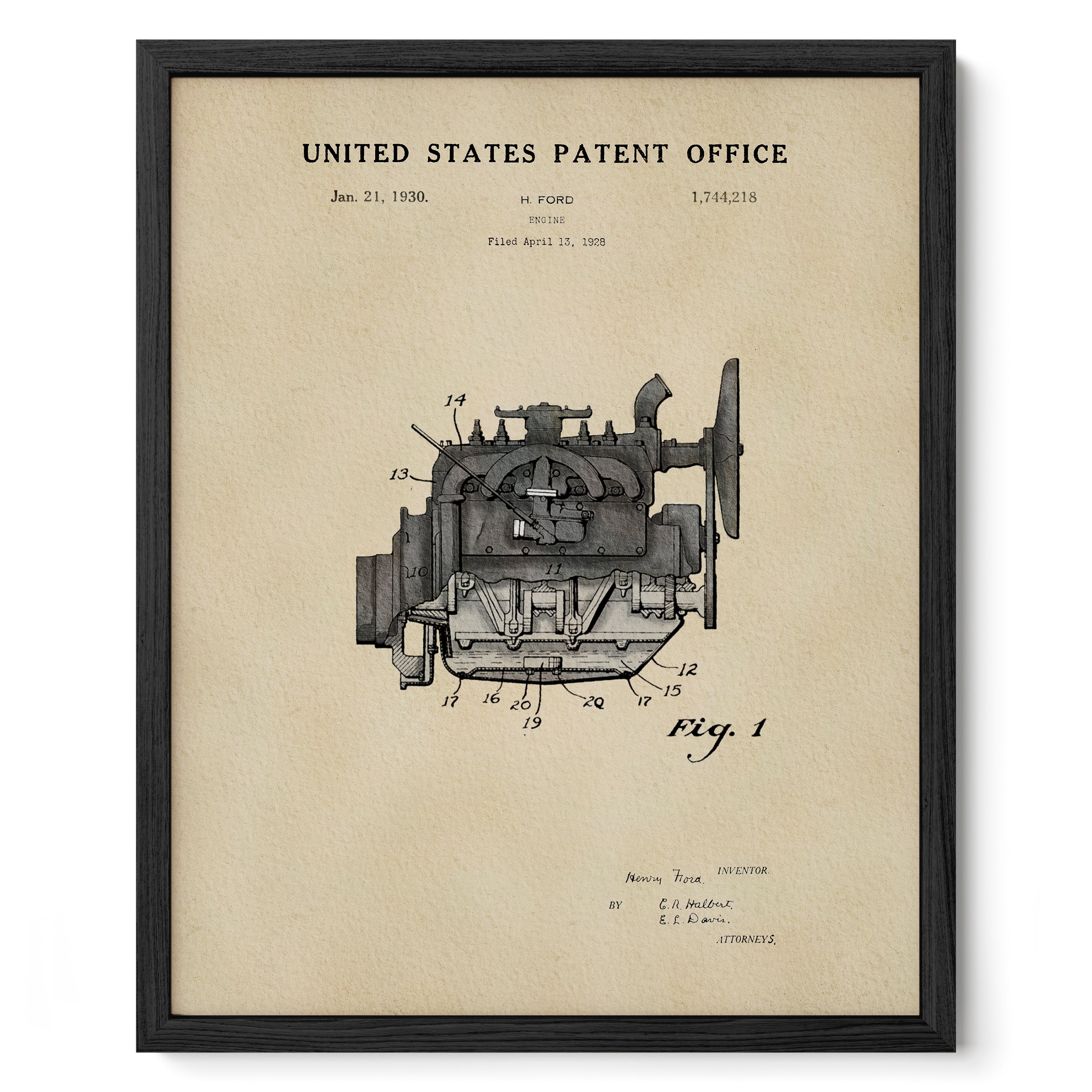 Henry Ford Engine US Patent Wall Art Print | Car Enthusiasts Gifts