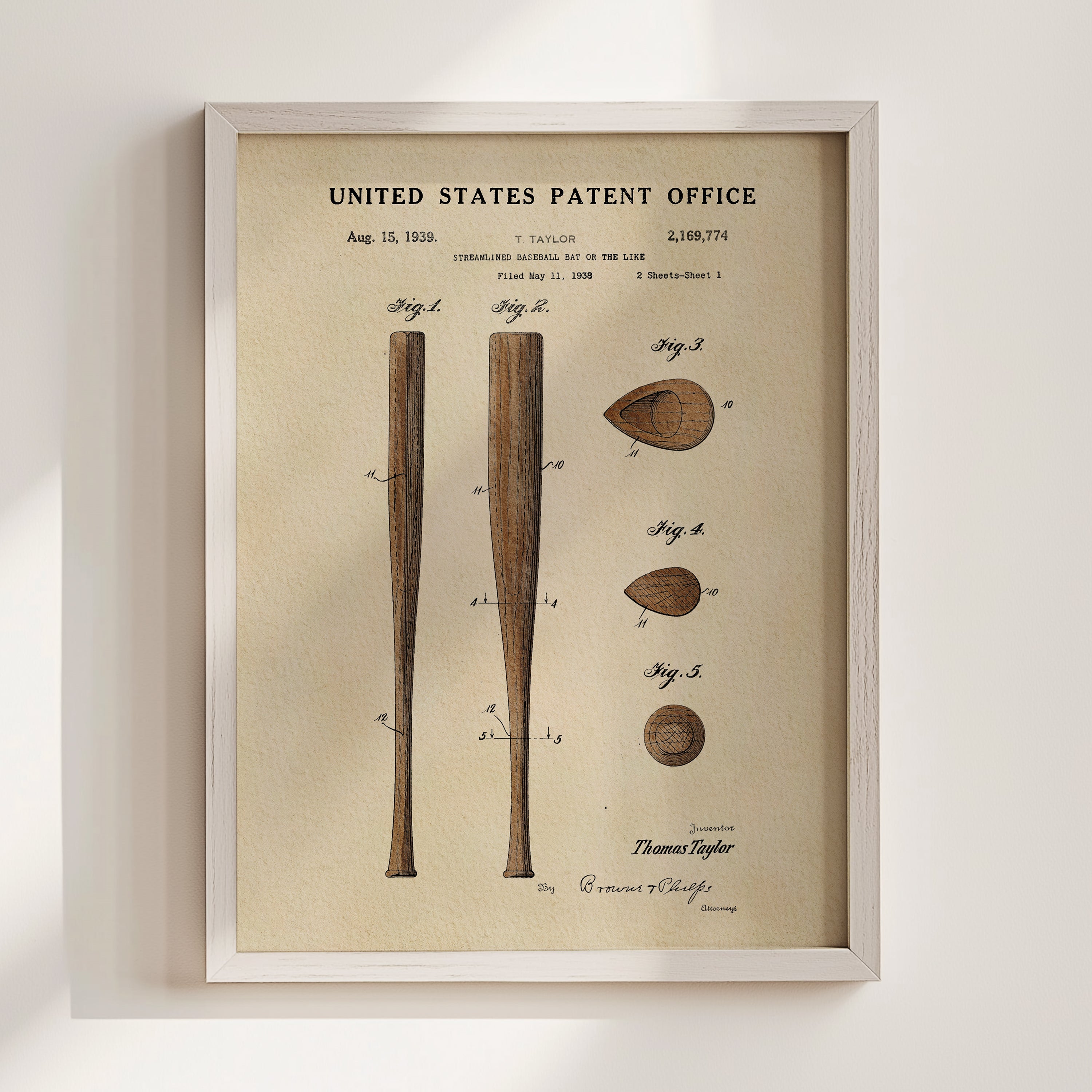 Baseball Bat US Patent Art Print | Sports-Themed Wall Art | Dorm Decor for Guys | Campus Greek Fit