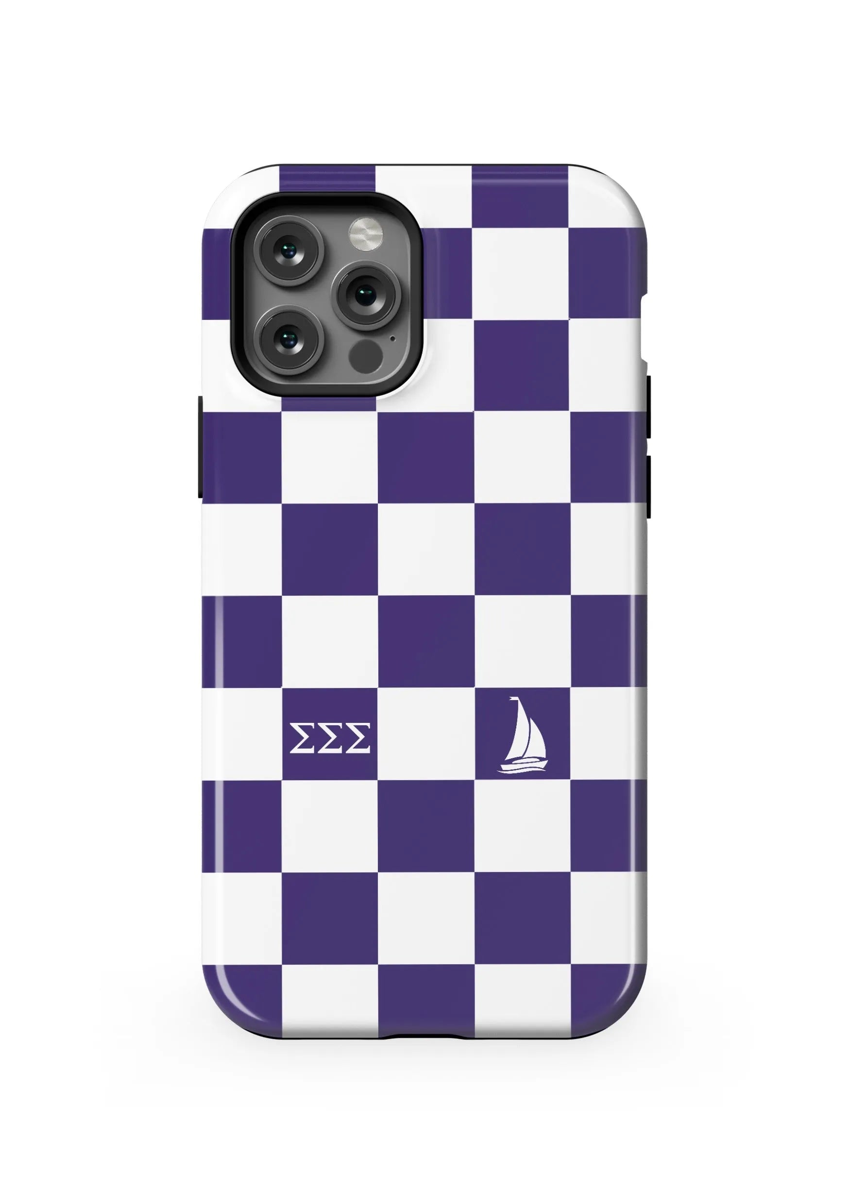 Tri Sigma iPhone 16, 15, 14 Mobile Phone Case Royal Purple Check Gloss Mobile Phone Cases