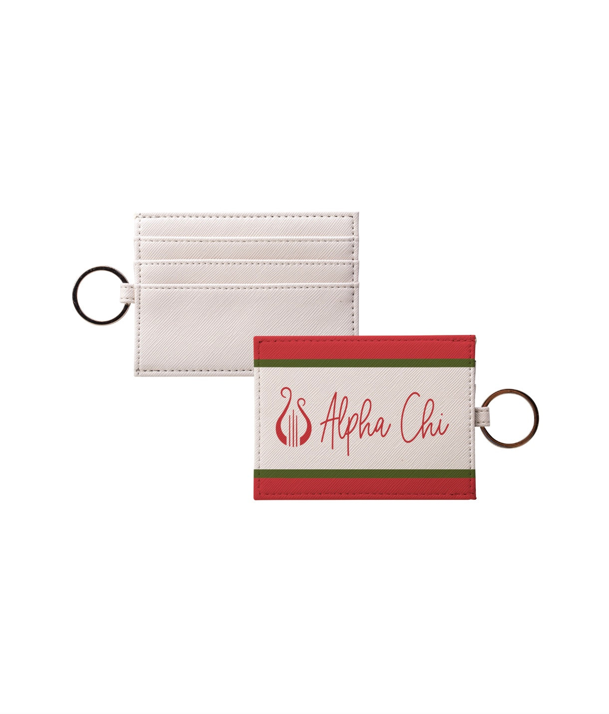 Alpha Chi Omega Vegan Saffiano Leather Keychain Card Holder - Script