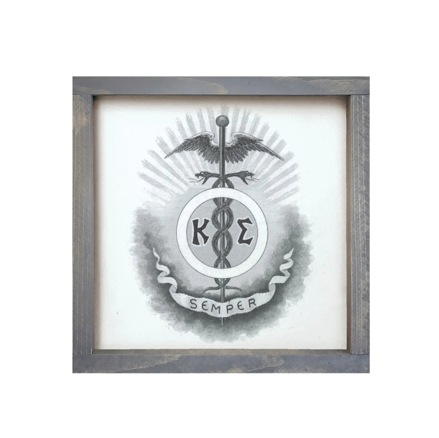Kappa Sigma 12x12 Wood Framed Sign -Caduceaus Weathered Gray Wall Art & Signs