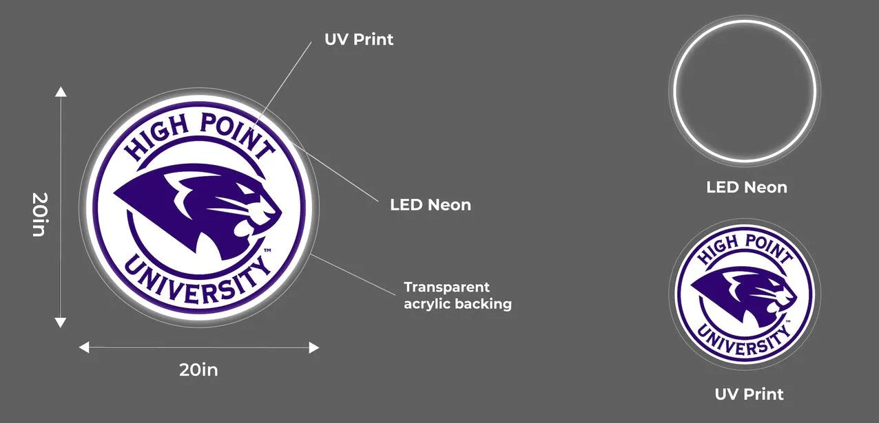 HIgh Point University LED UV Print Neon Sign w/ Dimmer - 20" Neon Signs