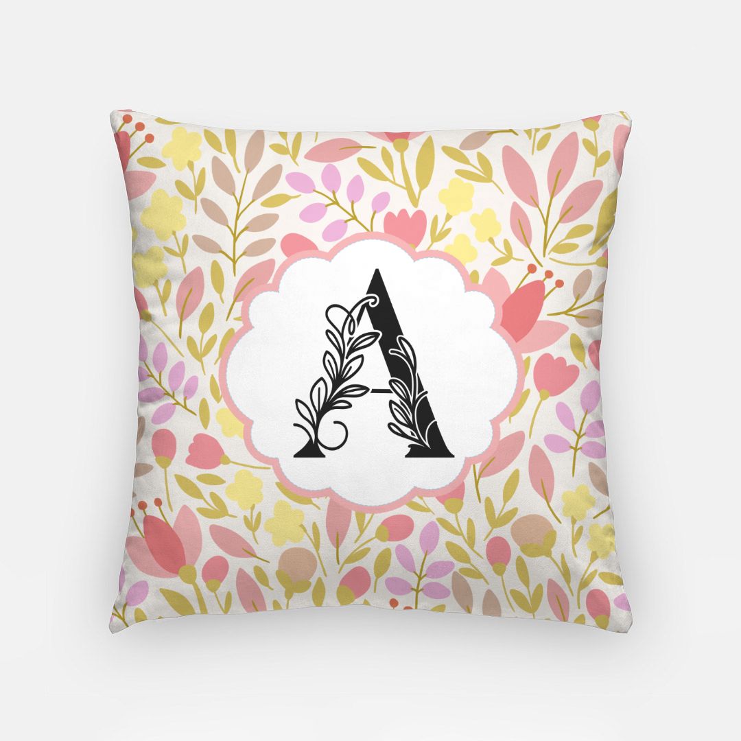 Flat Leaf Floral Monogram Pillow Cover 18" | College Dorm Decor | Gift