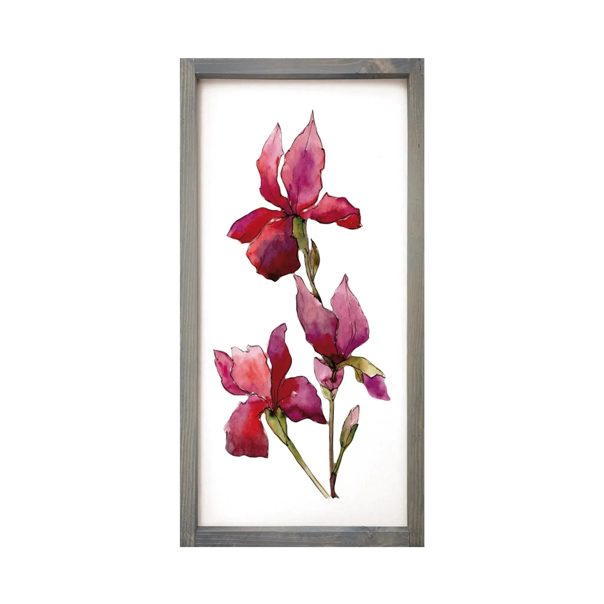 Magenta Iris Art Framed Wood Sign - 12"x24" Weathered Gray Wall Art & Signs