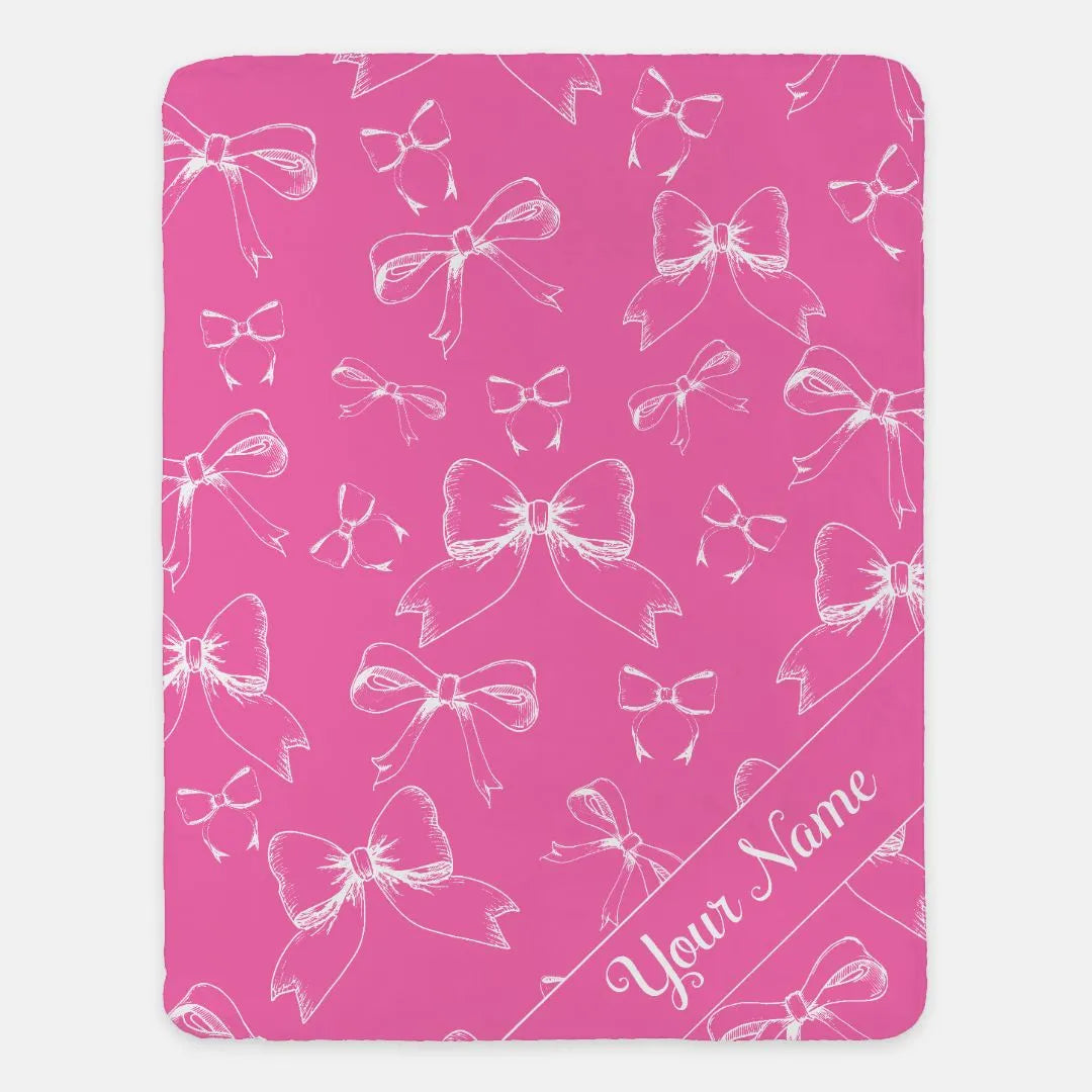 Bows XL 60x80 Sherpa Blanket Pink Personalized Throw Blankets