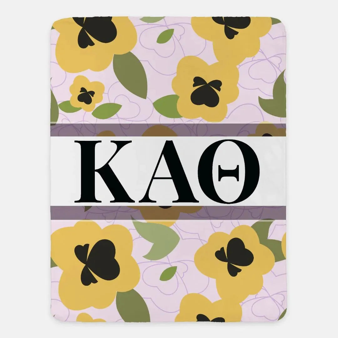 Kappa Alpha Theta XL 60x80 Sherpa Throw Blanket - Foundation Pansy Throw Blankets
