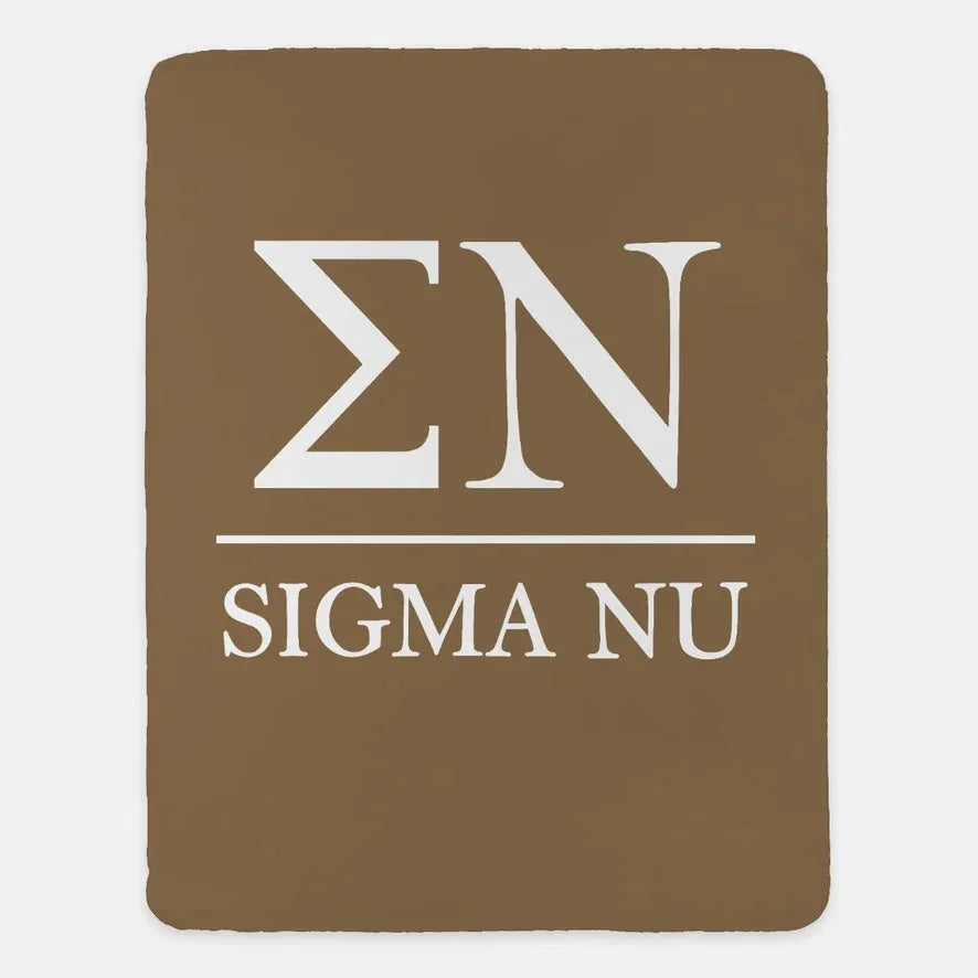 Sigma Nu XL 60x80 Sherpa Throw Blanket - Greek Letters Brown Throw Blankets