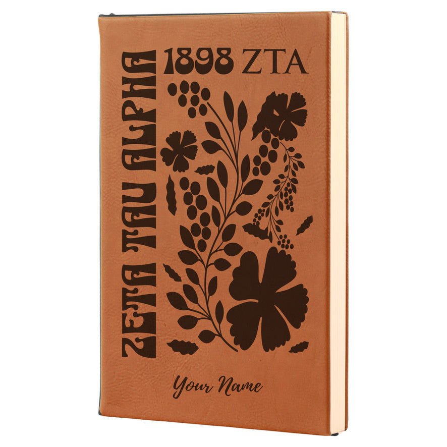 Zeta Tau Alpha Personalized Leatherette Notebook Journal Retro Floral