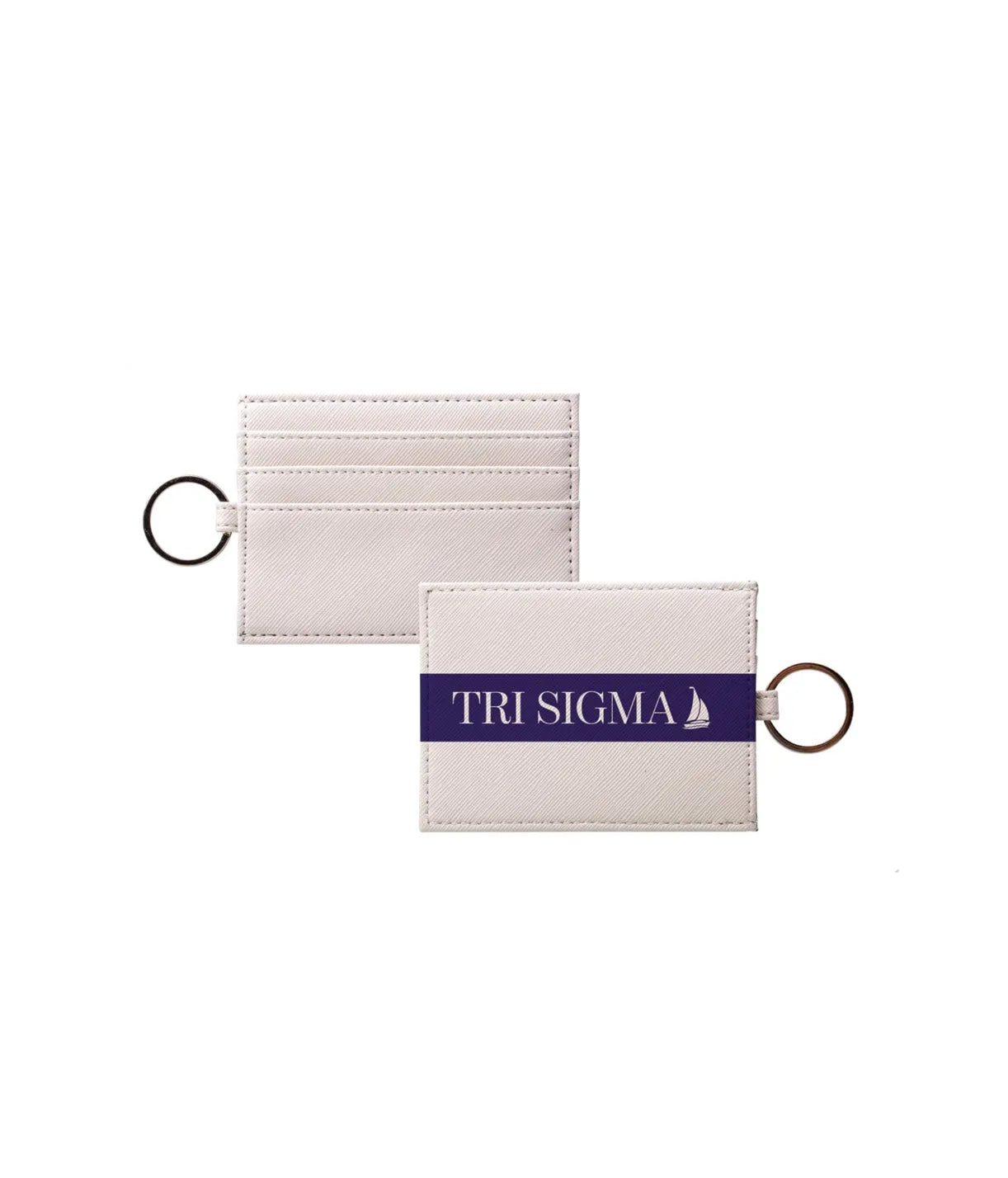 Tri Sigma Vegan Saffiano Leather Keychain Card Holder - Modern Stripe Royal Purple Travel Wallet