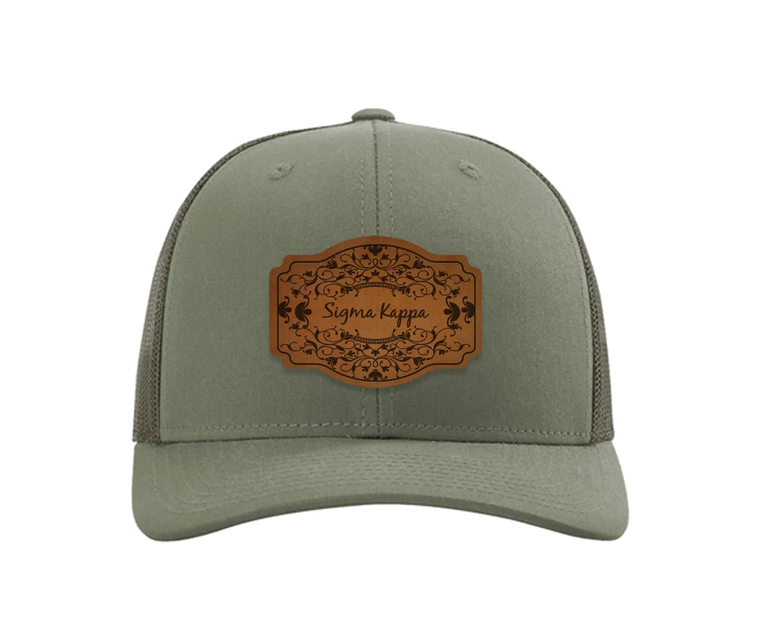 Sigma Kappa Richardson 112 Leatherette Patch Trucker Hat - Scroll Loden Trucker Hat