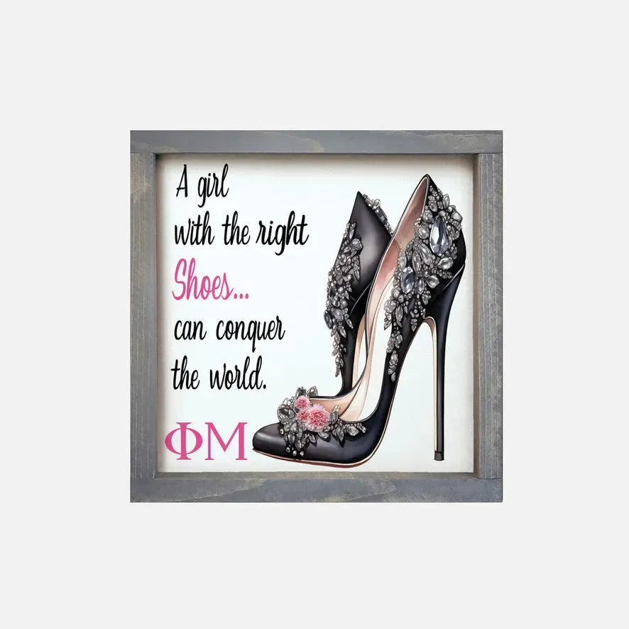 Phi Mu 12x12 Wood Framed Sign - The Right Shoes Weathered Gray Wall Art & Signs