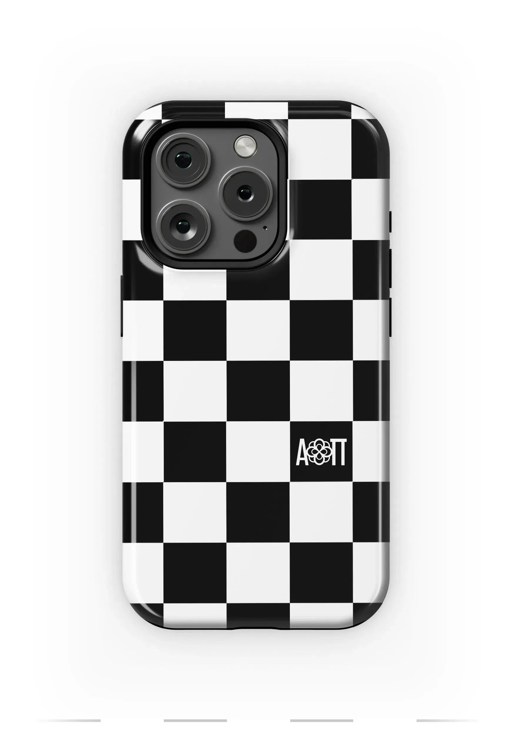 Alpha Omicron Pi iPhone 16, 15, 14 Mobile Phone Case - Black Check Gloss Mobile Phone Cases