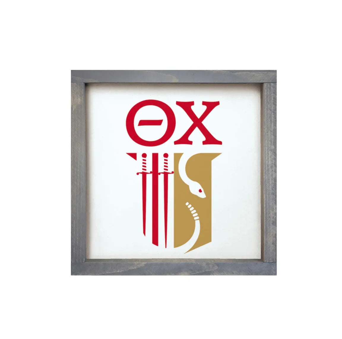 Theta Chi 12x12 Wood Framed Sign - Shield White Weathered Gray Wall Art & Signs