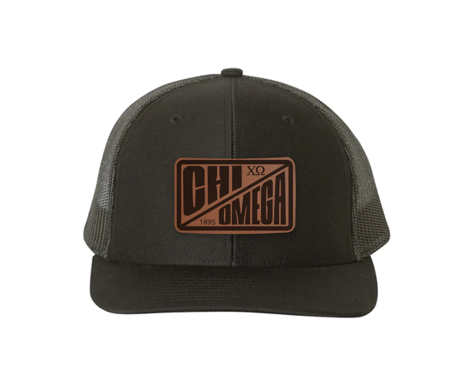 Chi Omega Richardson 112 Leatherette Patch Trucker Hat - Divide Black Black Trucker Hat