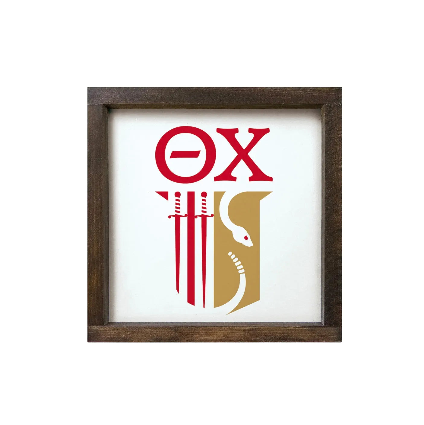 Theta Chi 12x12 Wood Framed Sign - Shield White Walnut Stain Wall Art & Signs
