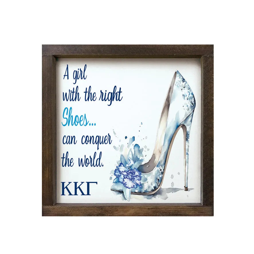 Kappa Kappa Gamma 12x12 Wood Framed Sign - The Right Shoes Walnut Stain Wall Art & Signs